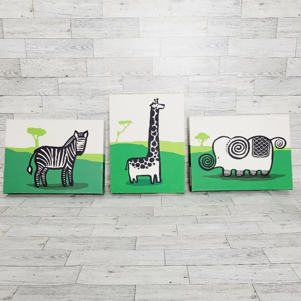 Wee Gallery 3-Piece Safari Animals Nursery Canvas Paintings Wall Art Decor 9x12